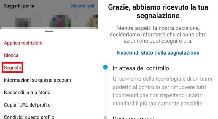 Segnalare profilo instagram