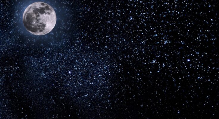 luna immersa nelle pleiadi