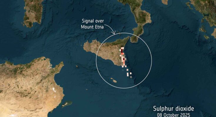 I dati orari del satellite geostazionario del programma Copernicus hanno registrato distintamente il gas vulcanico mentre veniva trasportato dai venti verso sud-est sul mare, dimostrando la capacità dello strumento di monitorare sia fenomeni naturali che emissioni antropiche