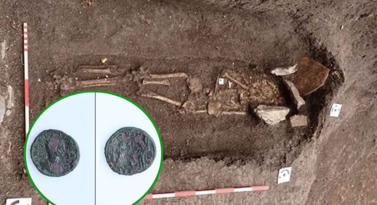 Moneta in una tomba di un bambino romano