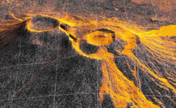 eruzione vulcanica ripresa da un satellite NASA